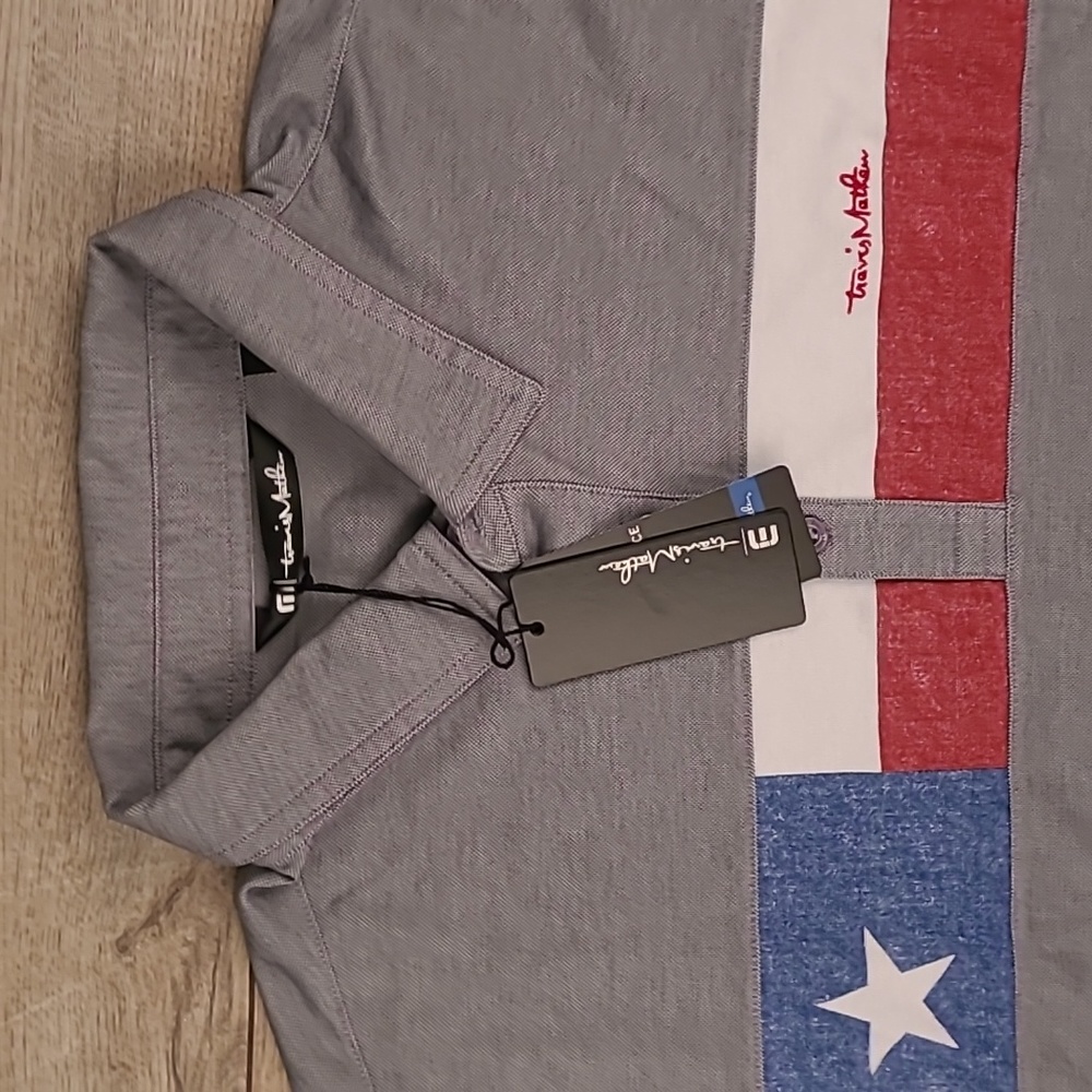 TRAVIS MATHEW Rattler Texas Flag Grey Heather Dell Golf Sz L Mens Polo Shirt NEW